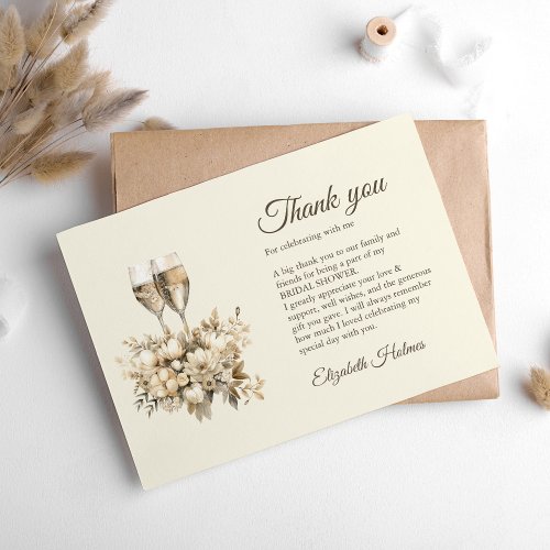 Brunch and Bubbly Champagne Flowers Bridal Shower Thank You Card