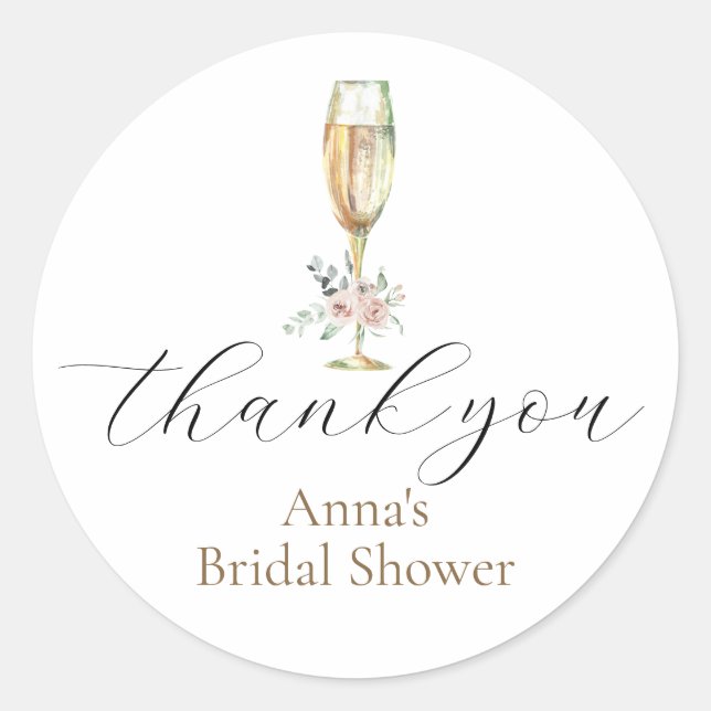 Brunch and Bubbly Champagne Thank You Favor Classic Round Sticker (Front)