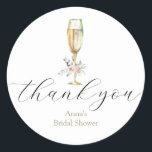 Brunch and Bubbly Champagne Thank You Favor Classic Round Sticker<br><div class="desc">Thank you Favor Label featuring champagne flute and pink flowers. Customize with your text for a baby or bridal shower or your next event.</div>