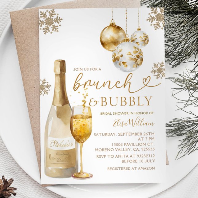  Brunch and Bubbly Champagne Winter Bridal Shower  Invitation (Creator Uploaded)
