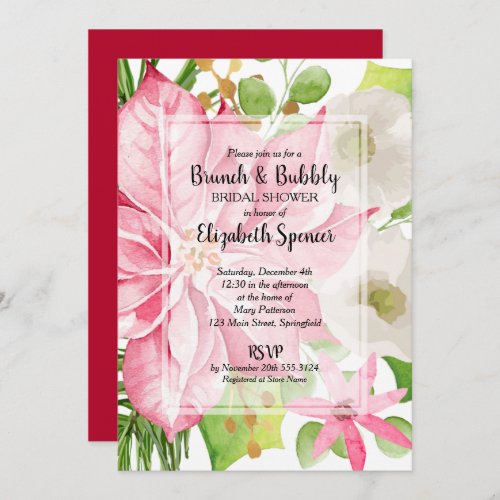 Brunch and Bubbly Christmas Floral Bridal Shower Invitation