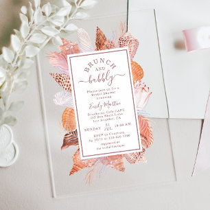 Brunch and Bubbly Coastal Seashell Bridal Shower Acrylic Invitations