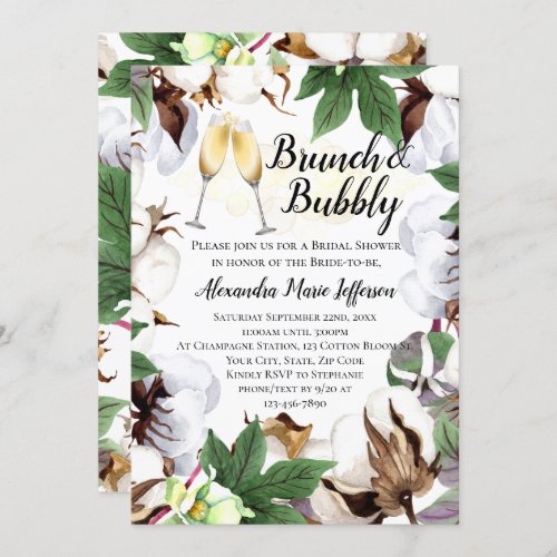 Brunch and Bubbly Cotton Bloom Bridal Shower Invitation