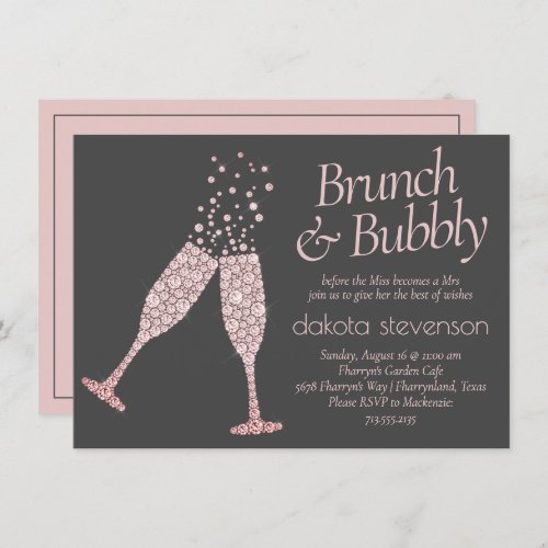 Brunch and Bubbly  Dark Gray Mauve Pink Shower Invitation
