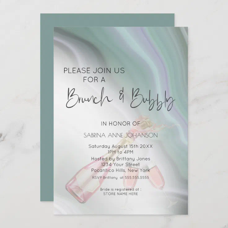 Brunch and Bubbly Dreamy Mint Jade Sage and Violet Invitation