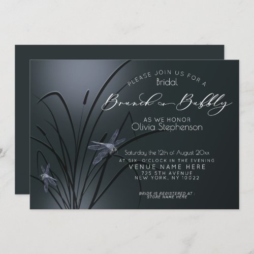  Brunch and Bubbly Dusty Blue Dragonfly Invitation