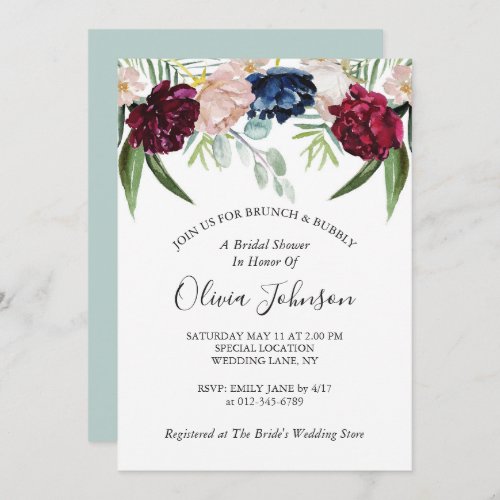 Brunch and Bubbly Elegant Floral Bridal Shower Invitation