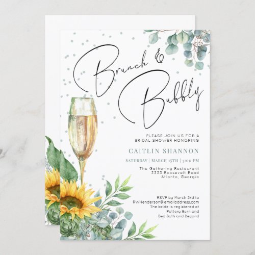 Brunch and Bubbly Elegant Sunflower Bridal Shower Invitation