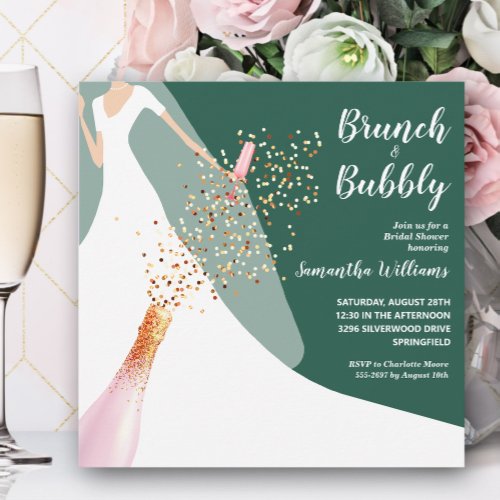 Brunch and Bubbly Emerald Bridal Shower Invitation