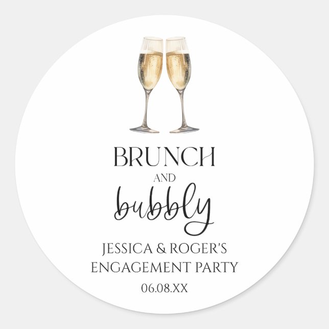 Brunch and Bubbly Engagement Party Brunch Favor Classic Round Sticker (Front)