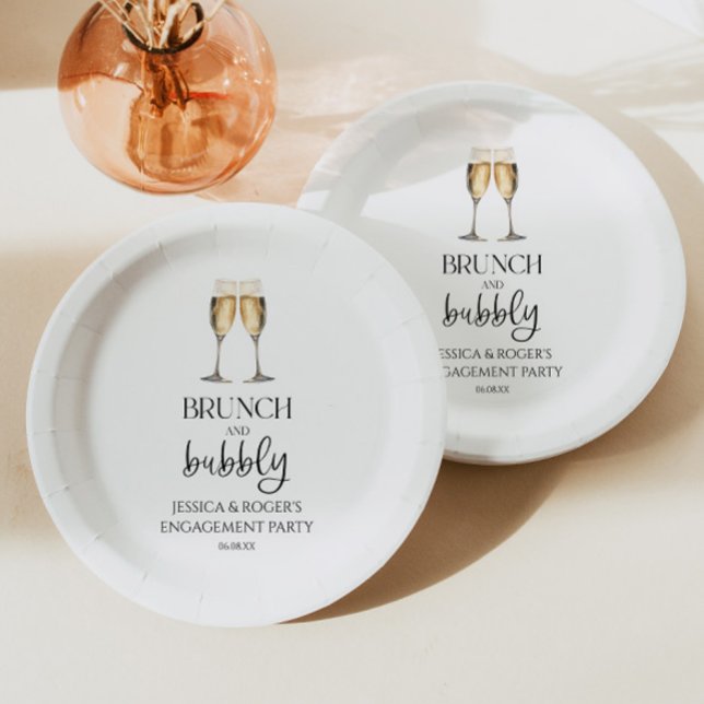 Brunch and Bubbly Engagement Party Brunch Paper Plates (Creator Uploaded)