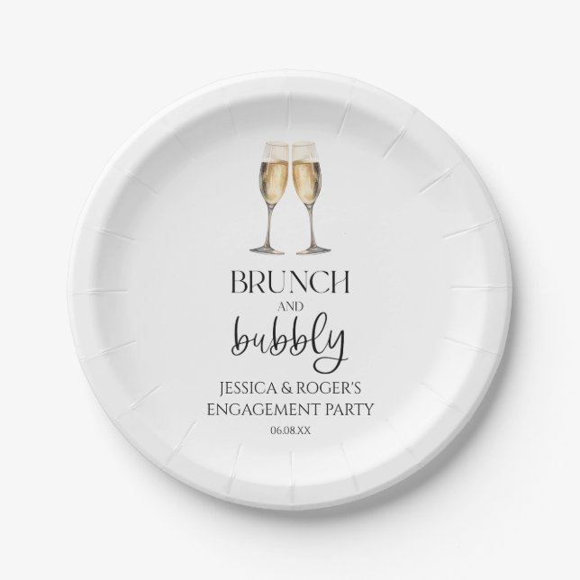 Brunch and Bubbly Engagement Party Brunch Paper Plates (Front)