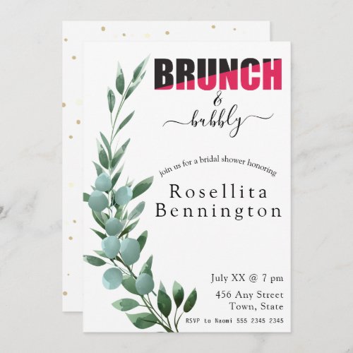 Brunch and Bubbly Eucalyptus Bridal Shower Invitation