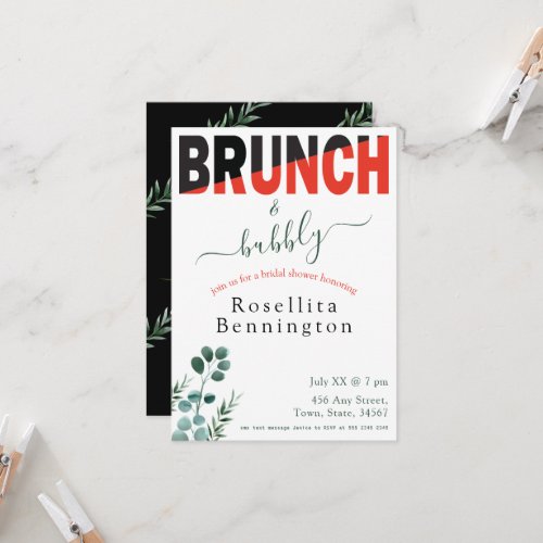 Brunch and Bubbly Eucalyptus Floral Bridal Shower Invitation