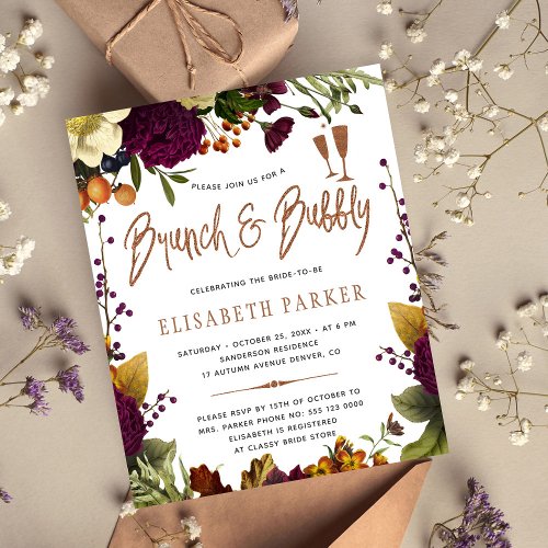 Brunch and bubbly fall floral gold bridal shower