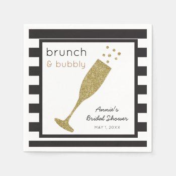 Brunch And Bubbly Faux Gold Glitter & Black Drink Paper Napkins by DearHenryDesign at Zazzle