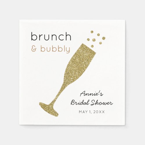 Brunch and Bubbly Faux Gold Glitter Drink Napkins