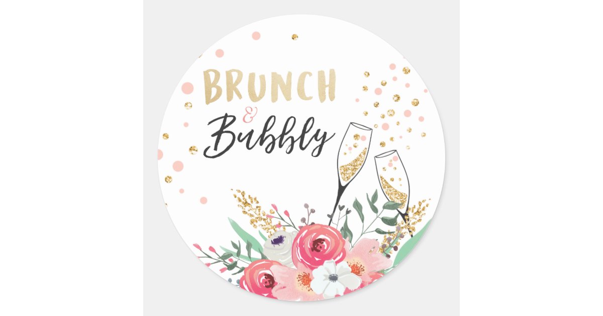 Brunch and bubbly favor tag Bridal shower pink | Zazzle