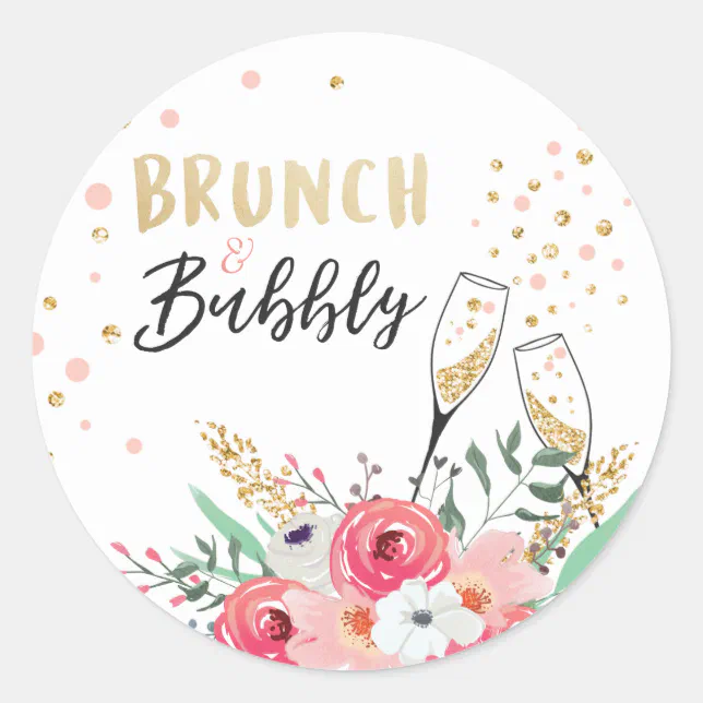 Brunch and bubbly favor tag Bridal shower pink | Zazzle