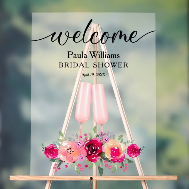 Brunch and Bubbly Floral Bridal Shower Acrylic Sign (Neutral)
