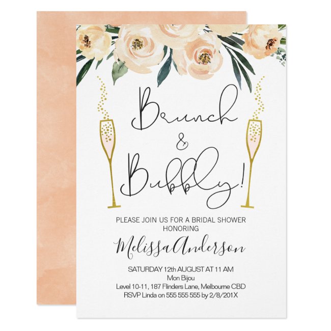 Brunch And Bubbly Floral Bridal Shower Invitation