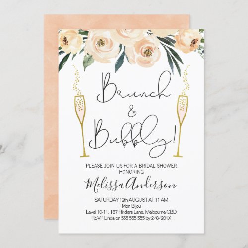 Brunch And Bubbly Floral Bridal Shower Invitation