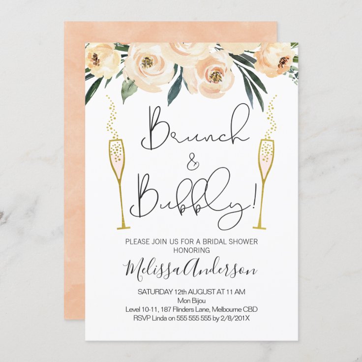 Brunch And Bubbly Floral Bridal Shower Invitation Zazzle