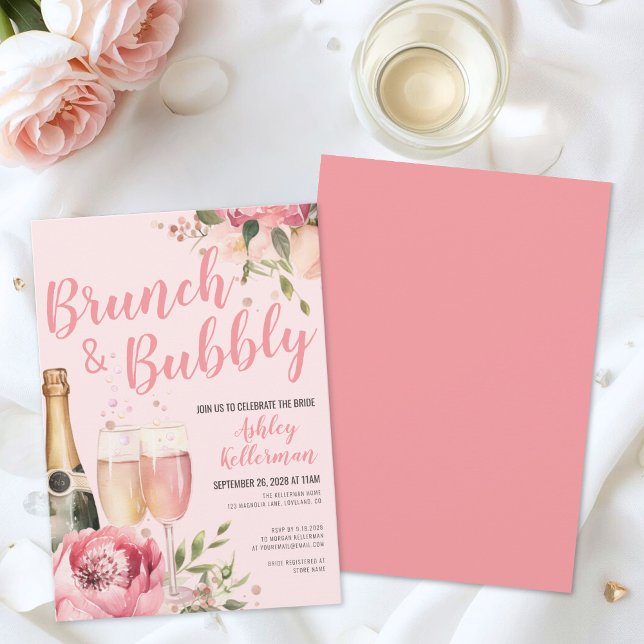 Brunch And Bubbly Floral Bridal Shower Invitation (Brunch And Bubbly Floral Bridal Shower Invitation)