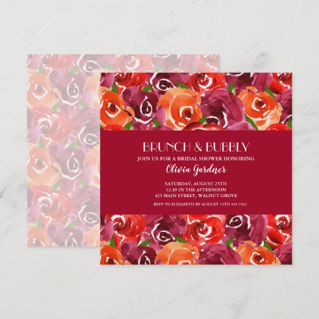 Brunch and Bubbly Floral Bridal Shower Invitation (Front/Back)