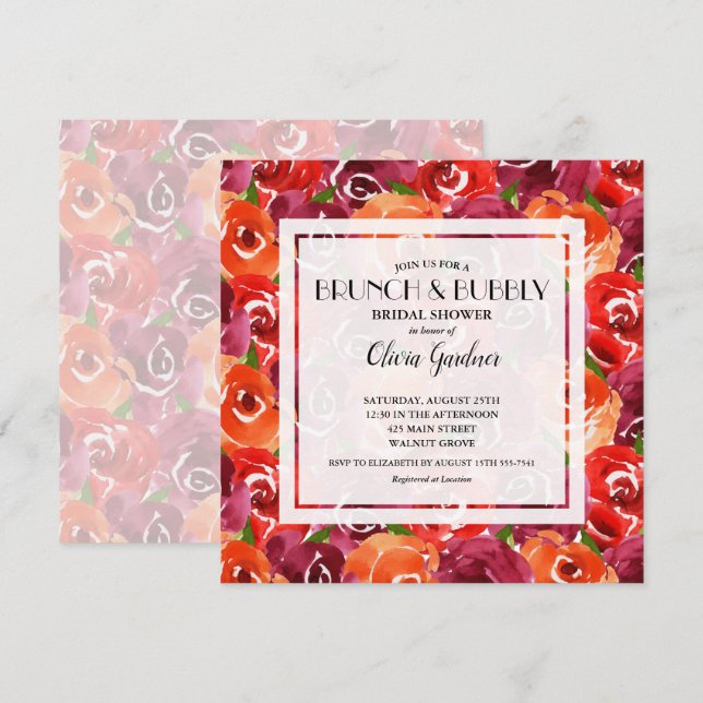 Brunch and Bubbly Floral Bridal Shower Invitations (Front/Back)