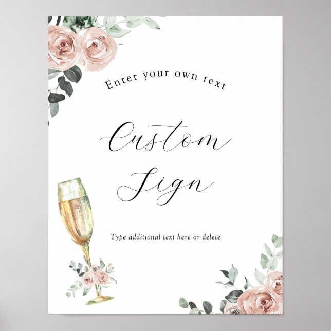 Brunch and Bubbly Floral Custom Text Sign (Front)