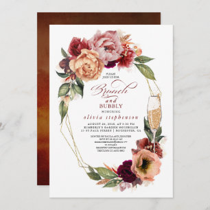 Brunch and Bubbly Floral Modern Fall Bridal Shower Invitation