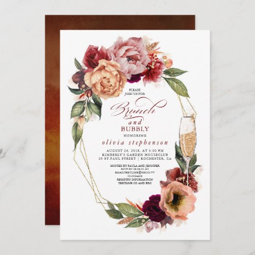 Brunch and Bubbly Floral Modern Fall Bridal Shower Invitation