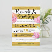 Brunch and bubbly floral stripe gold bridal shower invitation (Standing Front)