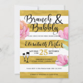 Brunch and bubbly floral stripe gold bridal shower invitation (Front)
