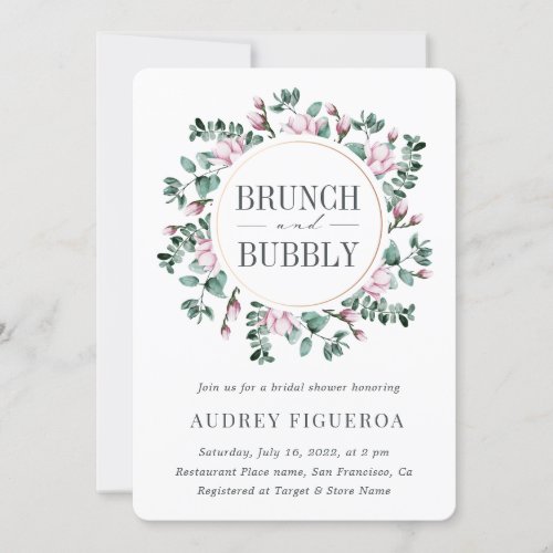 Brunch and Bubbly Floral Wreath Bridal Shower  Invitation