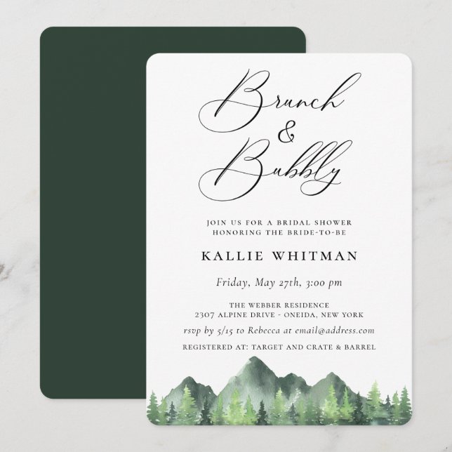 Brunch and Bubbly Forest Mountain Bridal Shower Invitation (Front/Back)