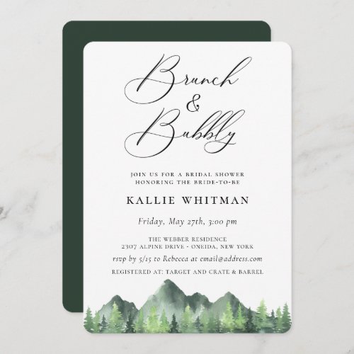 Brunch and Bubbly Forest Mountain Bridal Shower Invitation