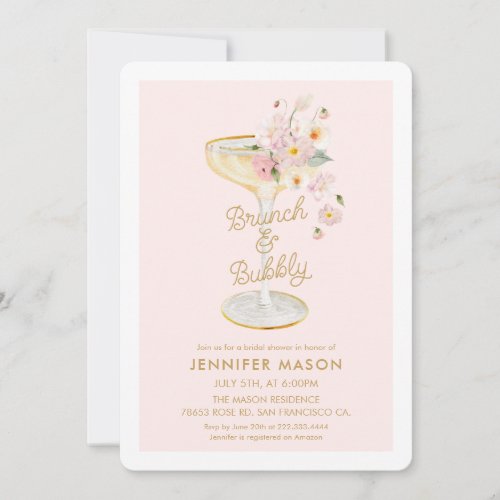 Brunch and Bubbly Garden Pink Floral Invitation