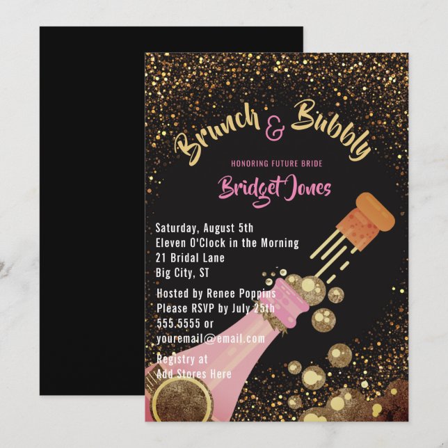 Brunch and Bubbly Glitter Bridal Shower Invitation (Front/Back)