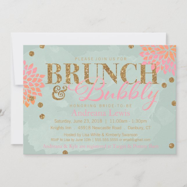Brunch and Bubbly Glitter Watercolor Shower Invite (Front)