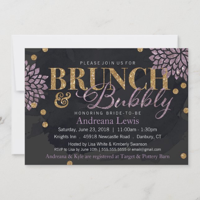 Brunch and Bubbly Glitter Watercolor Shower Invite (Front)