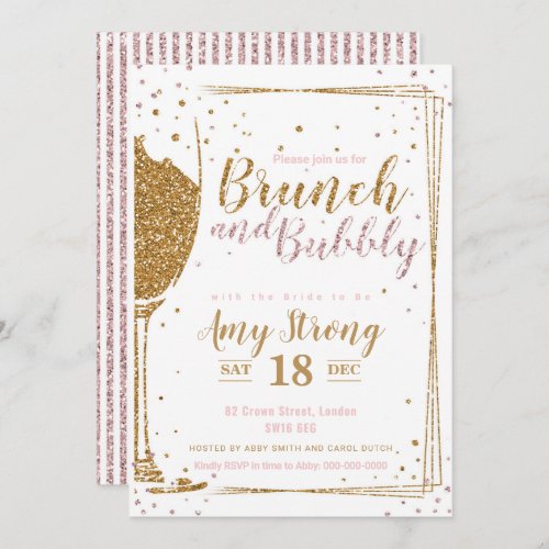 Brunch and Bubbly glittered with 2 striped backgr Invitation