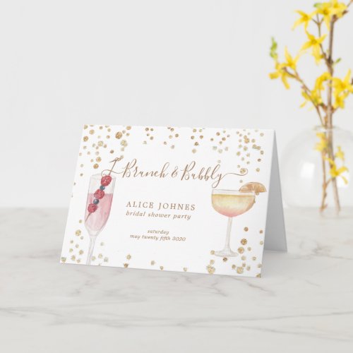 brunch and bubbly gold and glitter bridal shower card