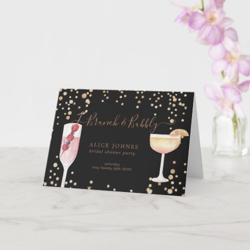 brunch and bubbly gold and glitter bridal shower card