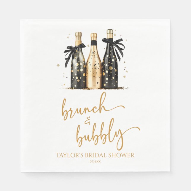 Brunch and Bubbly Gold Champagne Bridal Shower Napkins (Front)