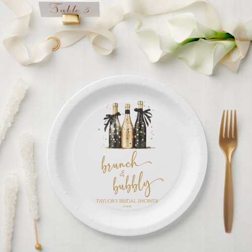 Brunch and Bubbly Gold Champagne Bridal Shower Paper Plates