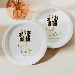 Brunch and Bubbly Gold Champagne Bridal Shower Paper Plates