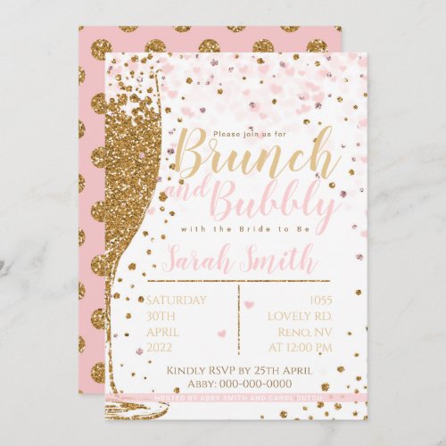 Brunch and Bubbly gold glitter big polka backgr  Invitation