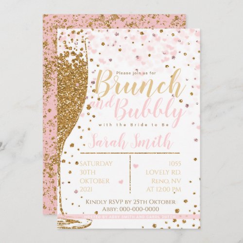 Brunch and Bubbly gold glitter splashed backgr Invitation